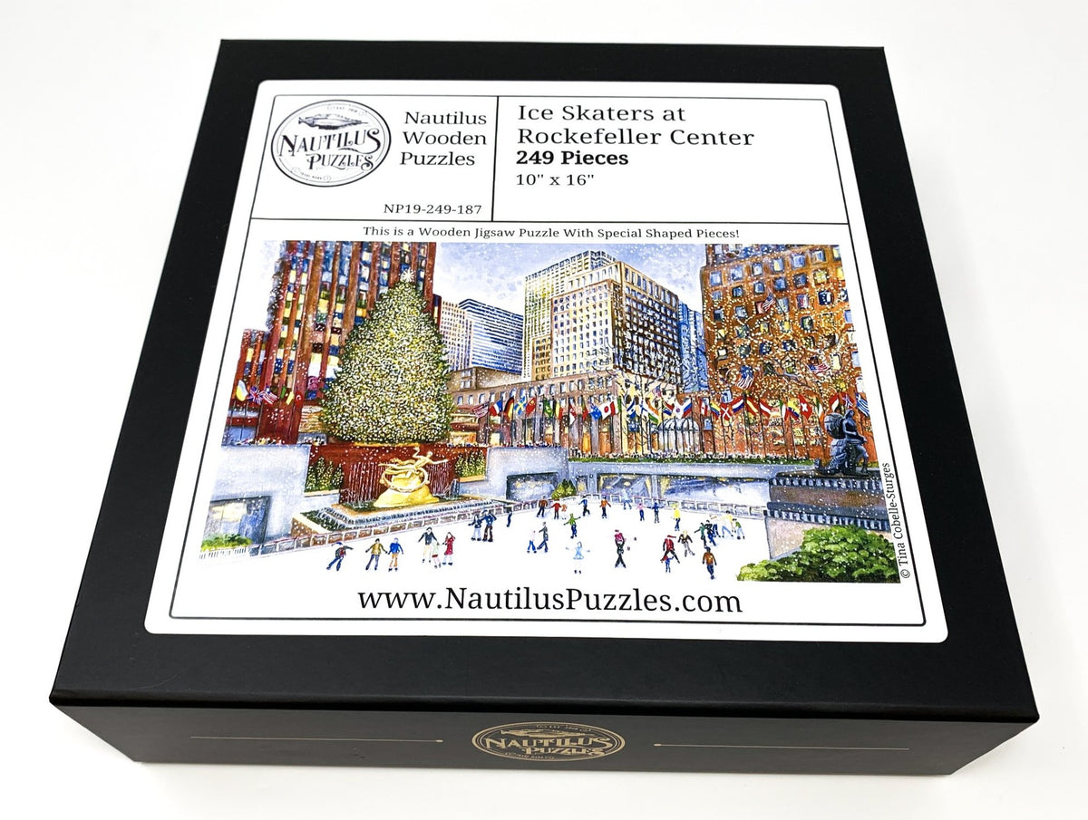 Ice Skaters at Rockefeller Center (249 Piece Wooden Christmas Puzzle) - Nautilus Puzzles - Wooden Jigsaw Puzzles For Adults