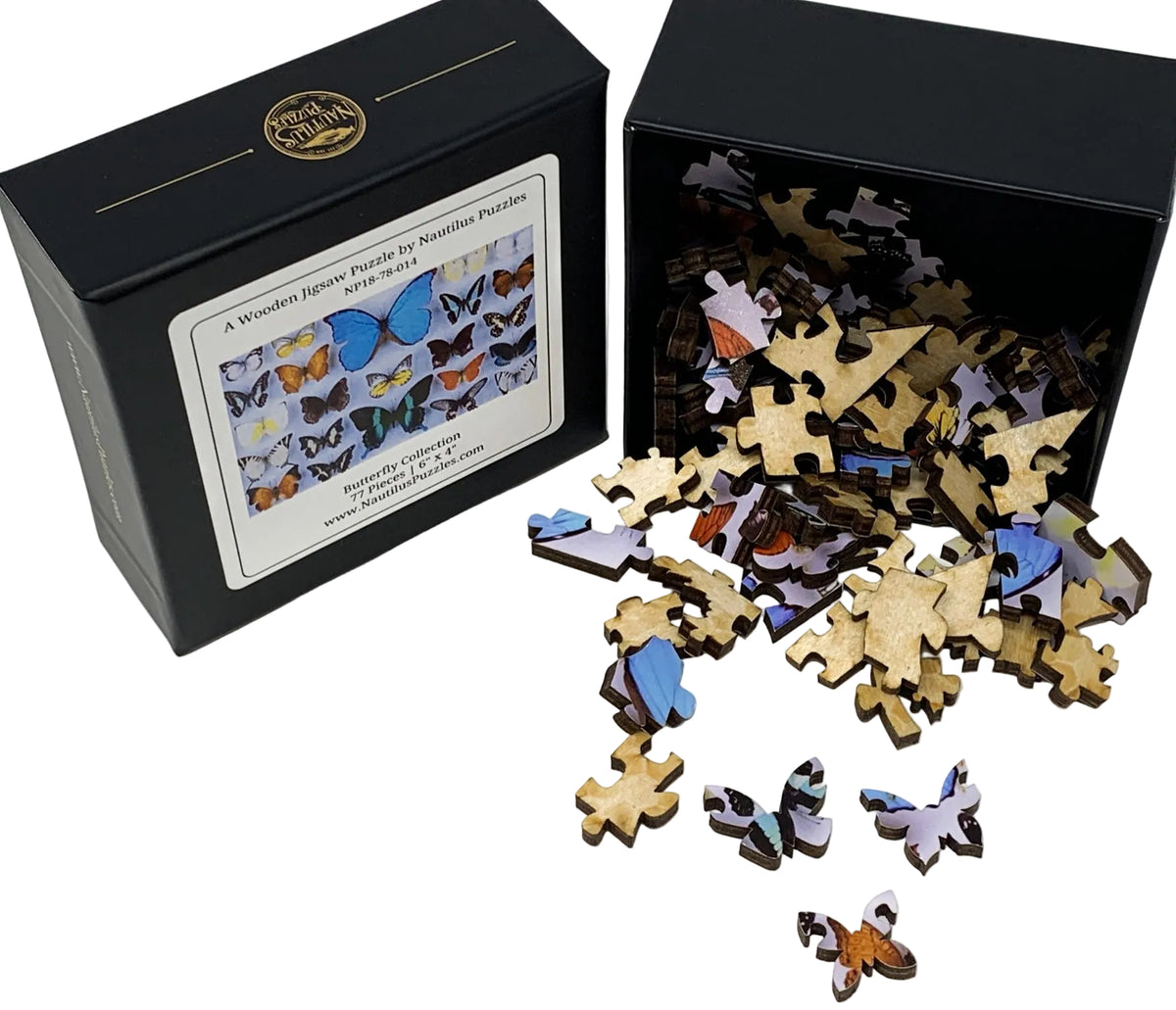 Butterfly Collection (77 Pieces) Mini Wooden Butterfly Puzzle - Nautilus Puzzles - Wooden Jigsaw Puzzles For Adults