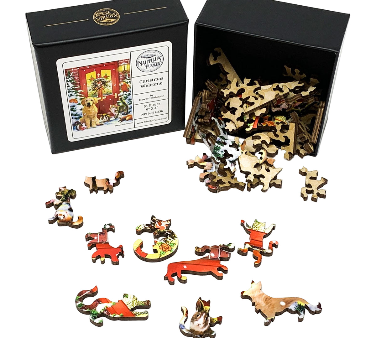 Christmas Welcome (51 Piece Mini Christmas Wooden Jigsaw Puzzle) - Nautilus Puzzles - Wooden Jigsaw Puzzles For Adults