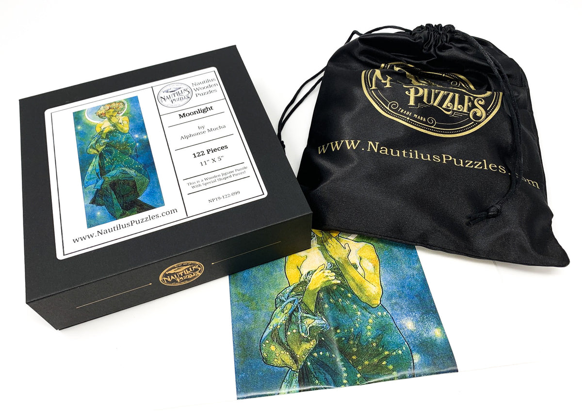 Moonlight by Alphonse Mucha (122 Piece Wooden Jigsaw Puzzle) - Nautilus Puzzles - Wooden Jigsaw Puzzles For Adults