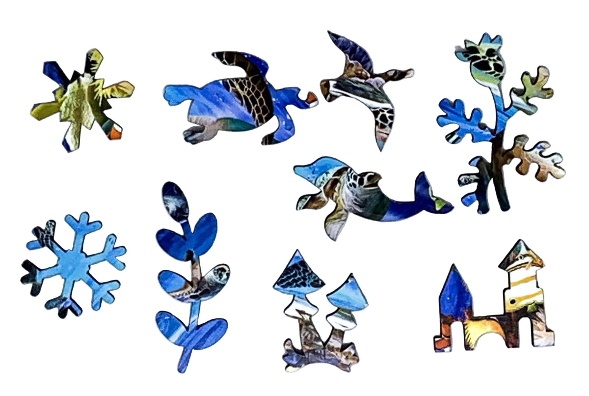 Turtle Beach (49 Piece Mini Wooden Turtle Jigsaw Puzzle) - Nautilus Puzzles - Wooden Jigsaw Puzzles For Adults