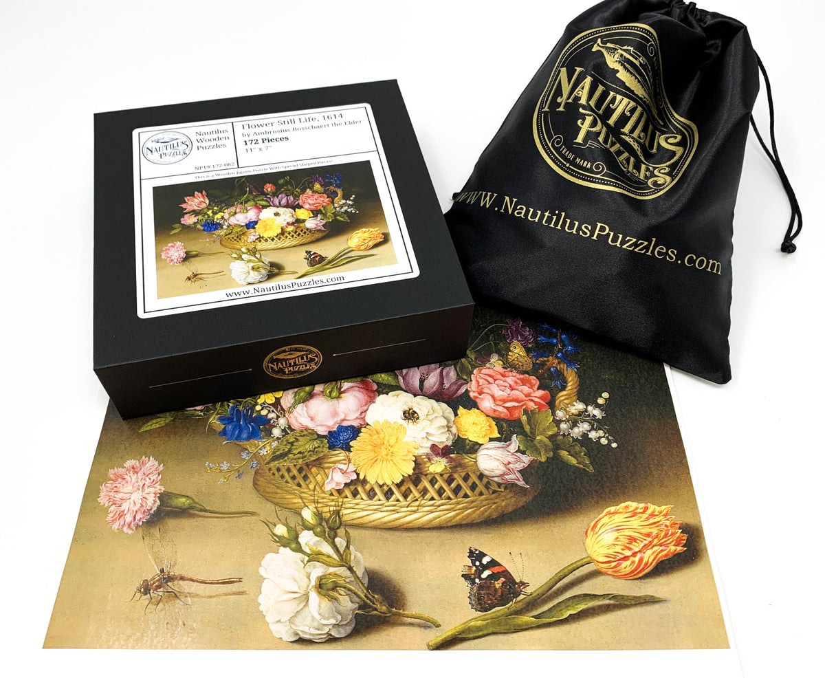 Flower Still Life, 1614 by Ambrosius Bosschaert the Elder (172 Piece Wooden Jigsaw Puzzle) - Nautilus Puzzles - Wooden Jigsaw Puzzles For Adults