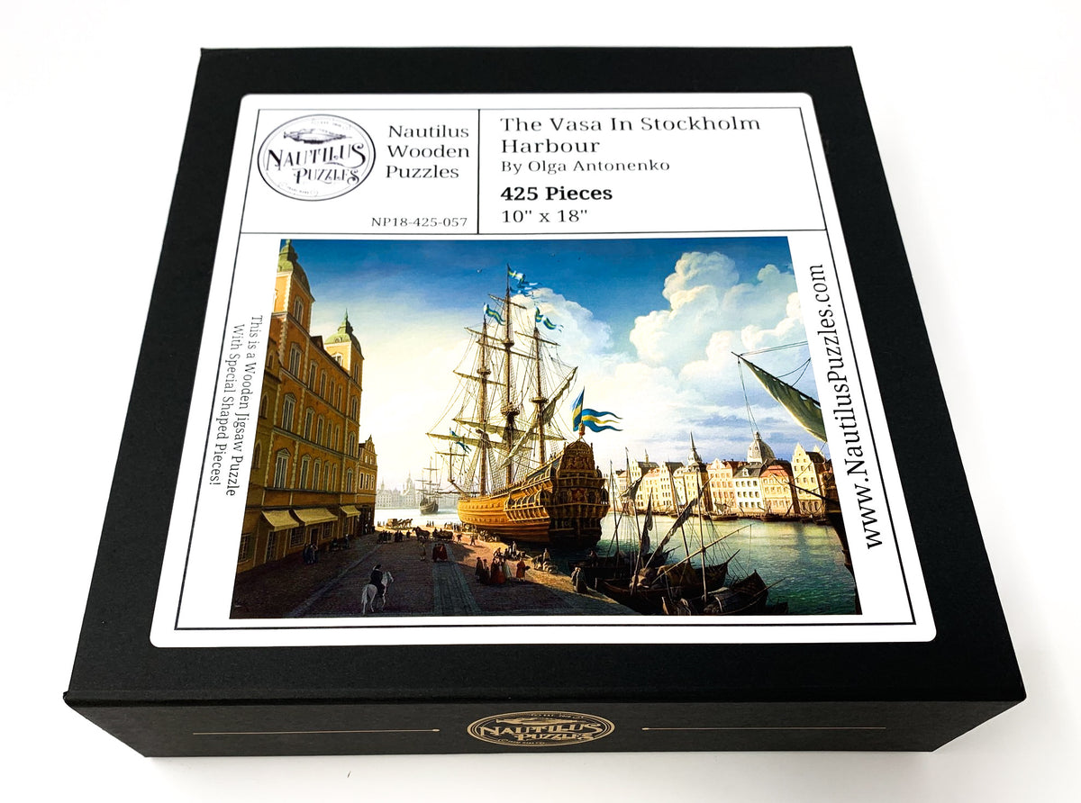 The Vasa In Stockholm Harbor (425 Pieces) by Olga Antonenko, Wooden Jigsaw Puzzle - Nautilus Puzzles - Wooden Jigsaw Puzzles For Adults