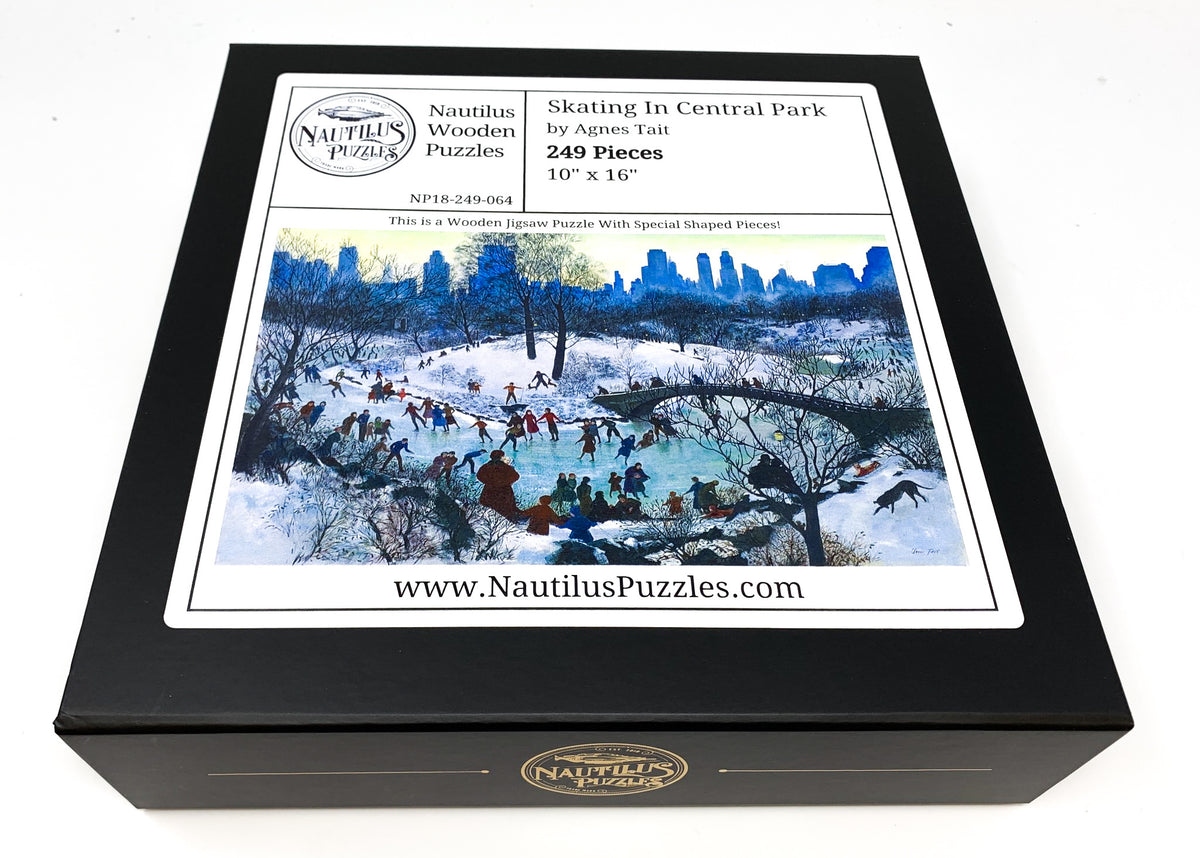 Skating In Central Park (249 Piece Wooden Christmas Puzzle) - Nautilus Puzzles - Wooden Jigsaw Puzzles For Adults