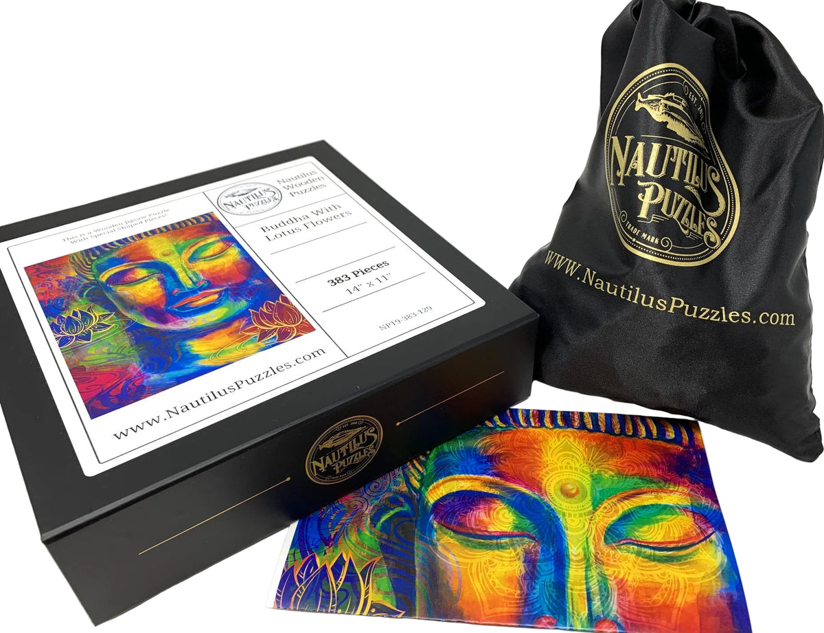Buddha With Lotus Flowers (383 Piece Flower Wooden Jigsaw Puzzle) - Nautilus Puzzles - Wooden Jigsaw Puzzles For Adults