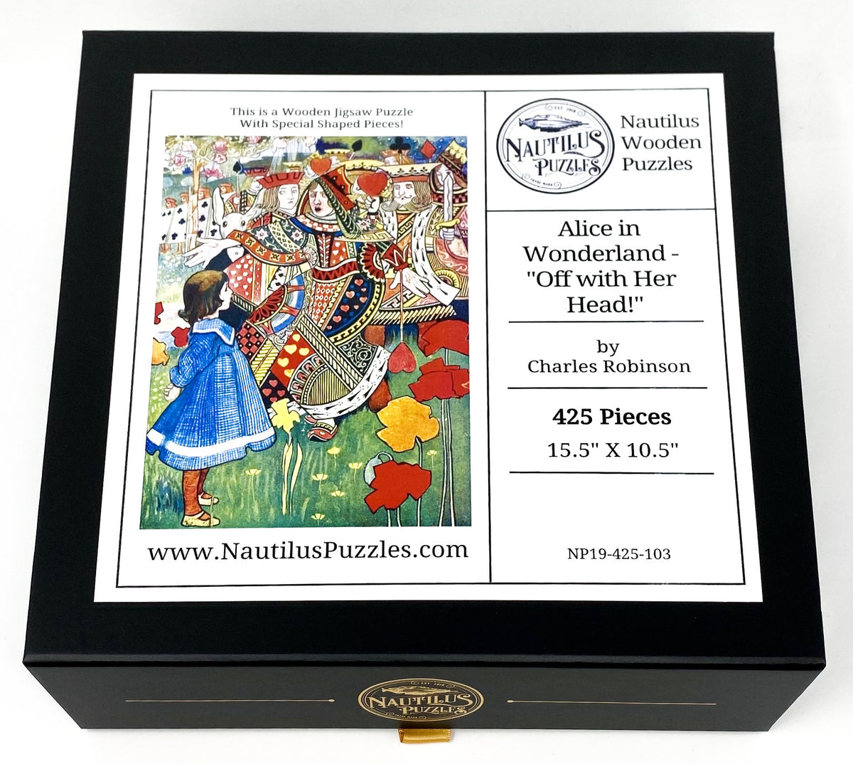 Alice in Wonderland "Off With Her Head!" (425 Piece Wooden Jigsaw Puzzle) - Nautilus Puzzles - Wooden Jigsaw Puzzles For Adults
