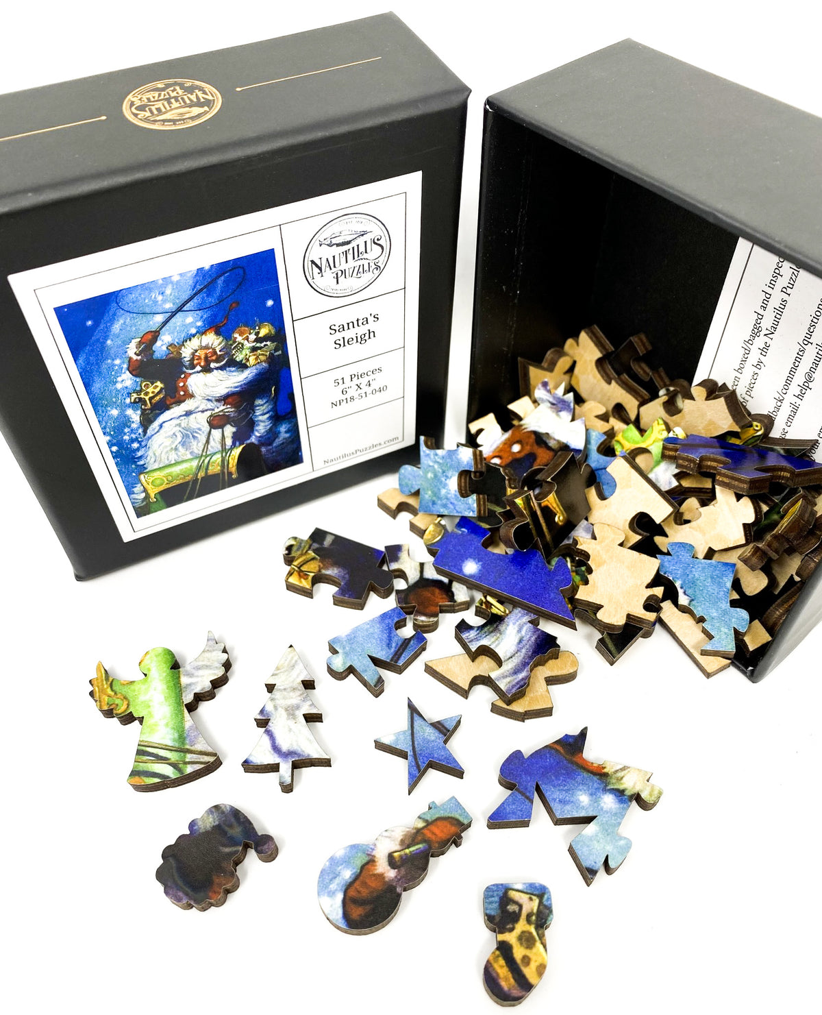 Santa's Sleigh (51 Pieces) Mini Wooden Christmas Puzzle - Nautilus Puzzles - Wooden Jigsaw Puzzles For Adults