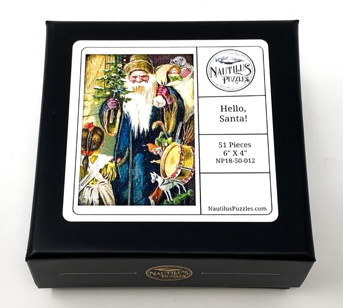 Hello, Santa (Victorian Santa 6) (50 Piece Mini Wooden Christmas Jigsaw Puzzle) - Nautilus Puzzles - Wooden Jigsaw Puzzles For Adults