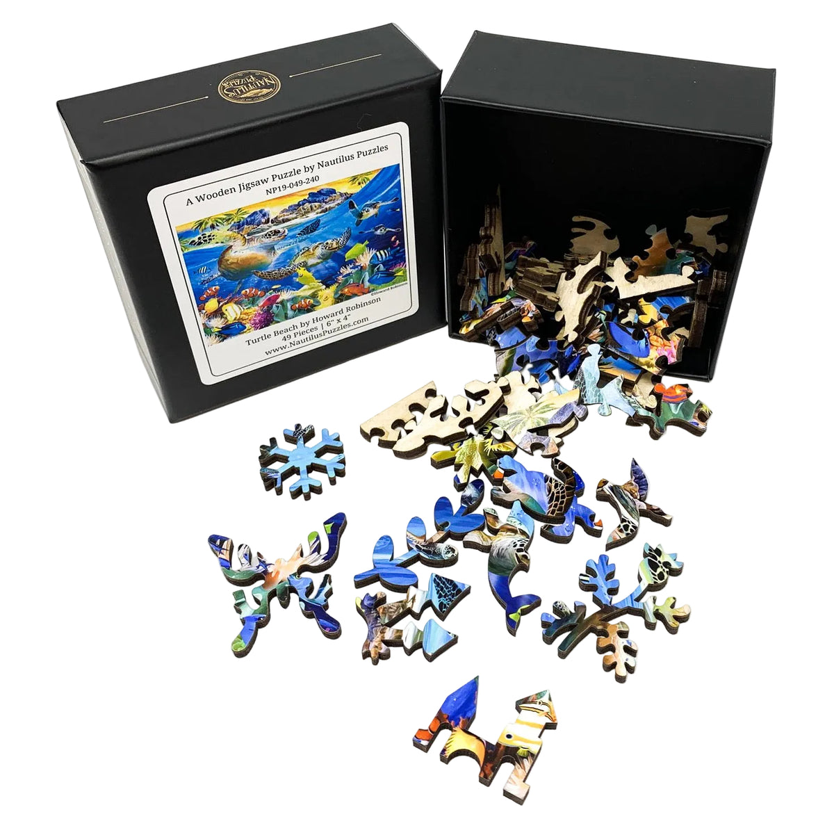 Turtle Beach (49 Piece Mini Wooden Turtle Jigsaw Puzzle) - Nautilus Puzzles - Wooden Jigsaw Puzzles For Adults