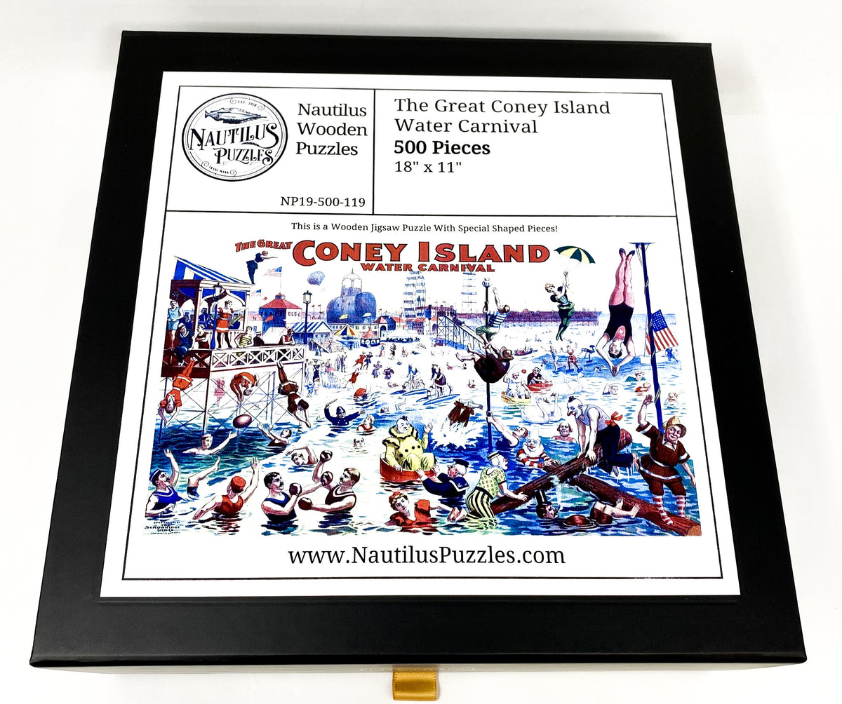 The Great Coney Island Water Carnival - 500 Piece Wooden Jigsaw Puzzle - Nautilus Puzzles - Wooden Jigsaw Puzzles For Adults