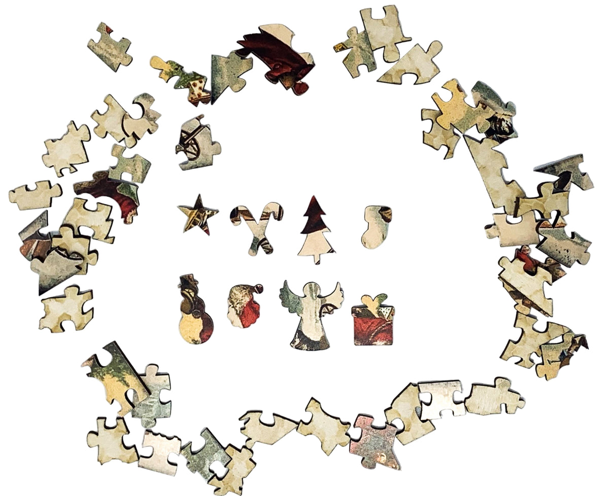 Skiing Santa (Victorian Santa 4) (50 Pieces), Mini Wooden Jigsaw Puzzle - Nautilus Puzzles - Wooden Jigsaw Puzzles For Adults