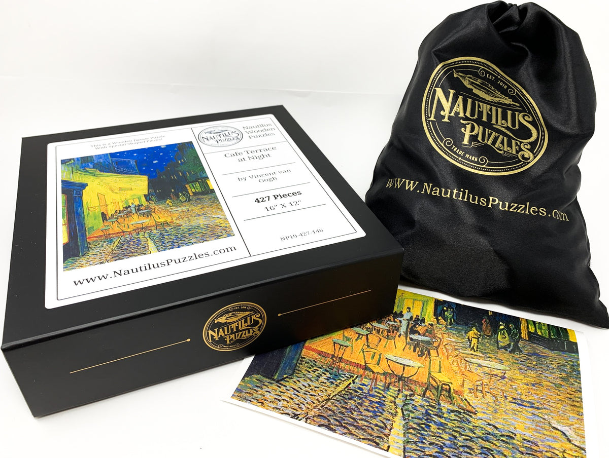 Cafe Terrace at Night by van Gogh (427 Piece Wooden Jigsaw Puzzle) - Nautilus Puzzles - Wooden Jigsaw Puzzles For Adults