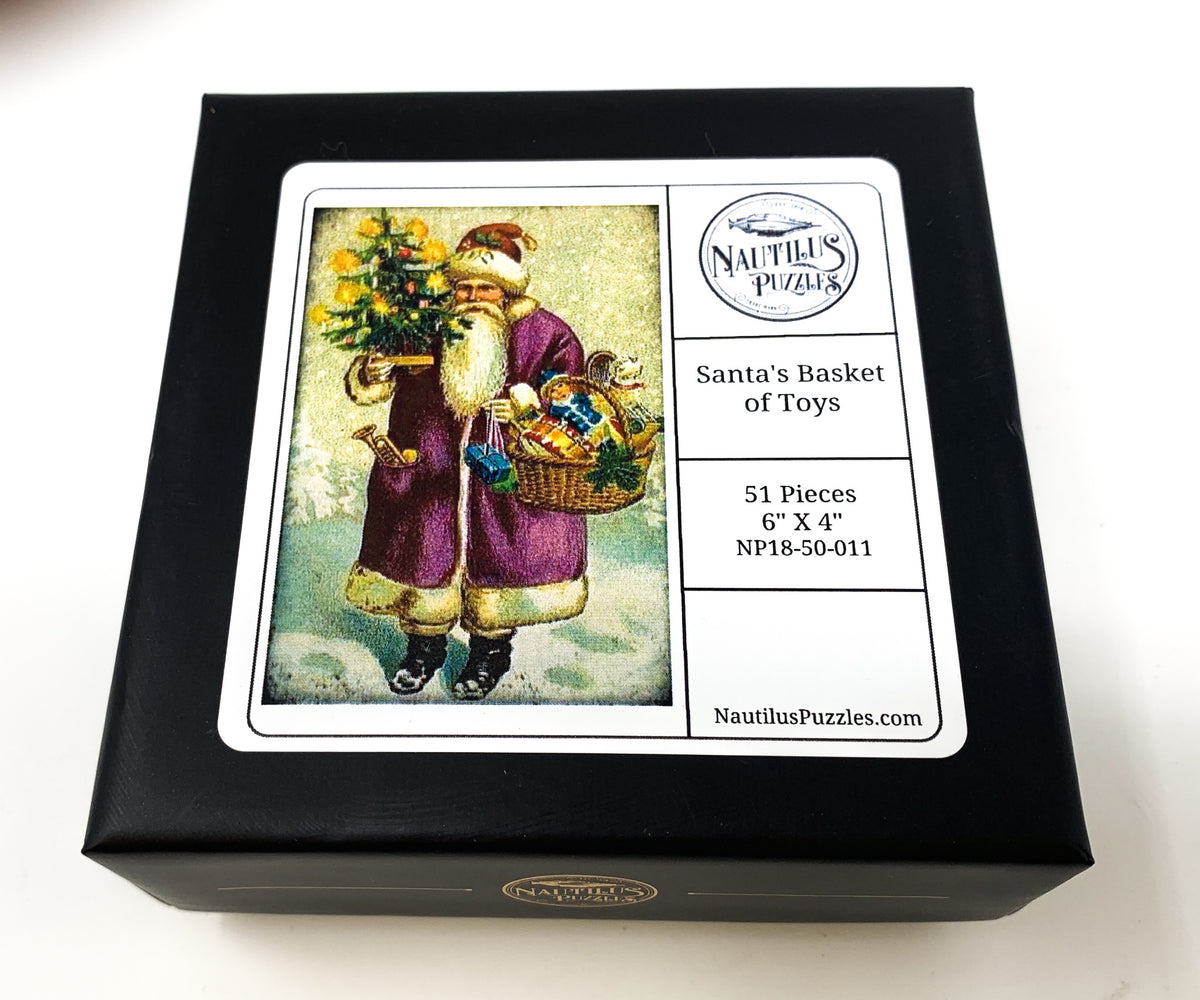 Santa's Basket Of Toys (Victorian Santa 5) (50 Pieces) Mini Wooden Christmas Jigsaw Puzzle - Nautilus Puzzles - Wooden Jigsaw Puzzles For Adults