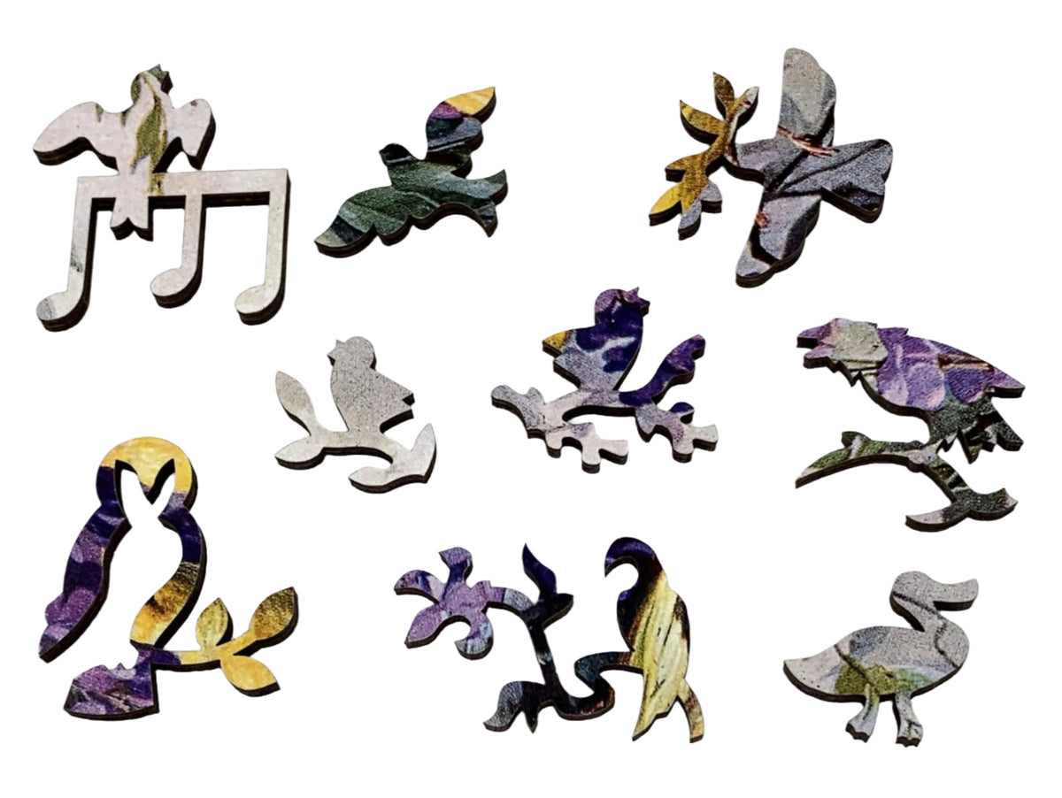 Golden Birds and Purple Blooms (50 Piece Mini Wooden Jigsaw Puzzle) - Nautilus Puzzles - Wooden Jigsaw Puzzles For Adults