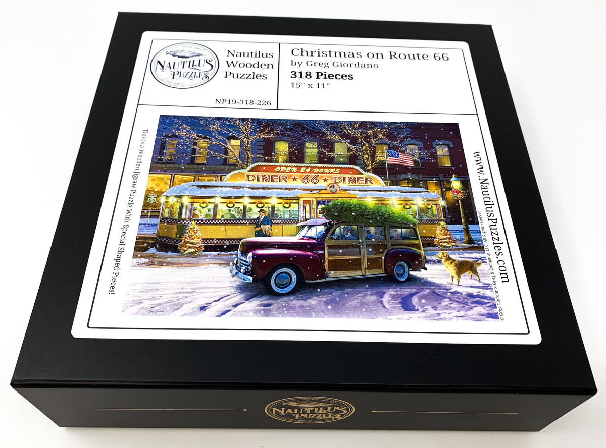 Christmas on Route 66 (318 Piece Christmas Wooden Jigsaw Puzzle) - Nautilus Puzzles - Wooden Jigsaw Puzzles For Adults