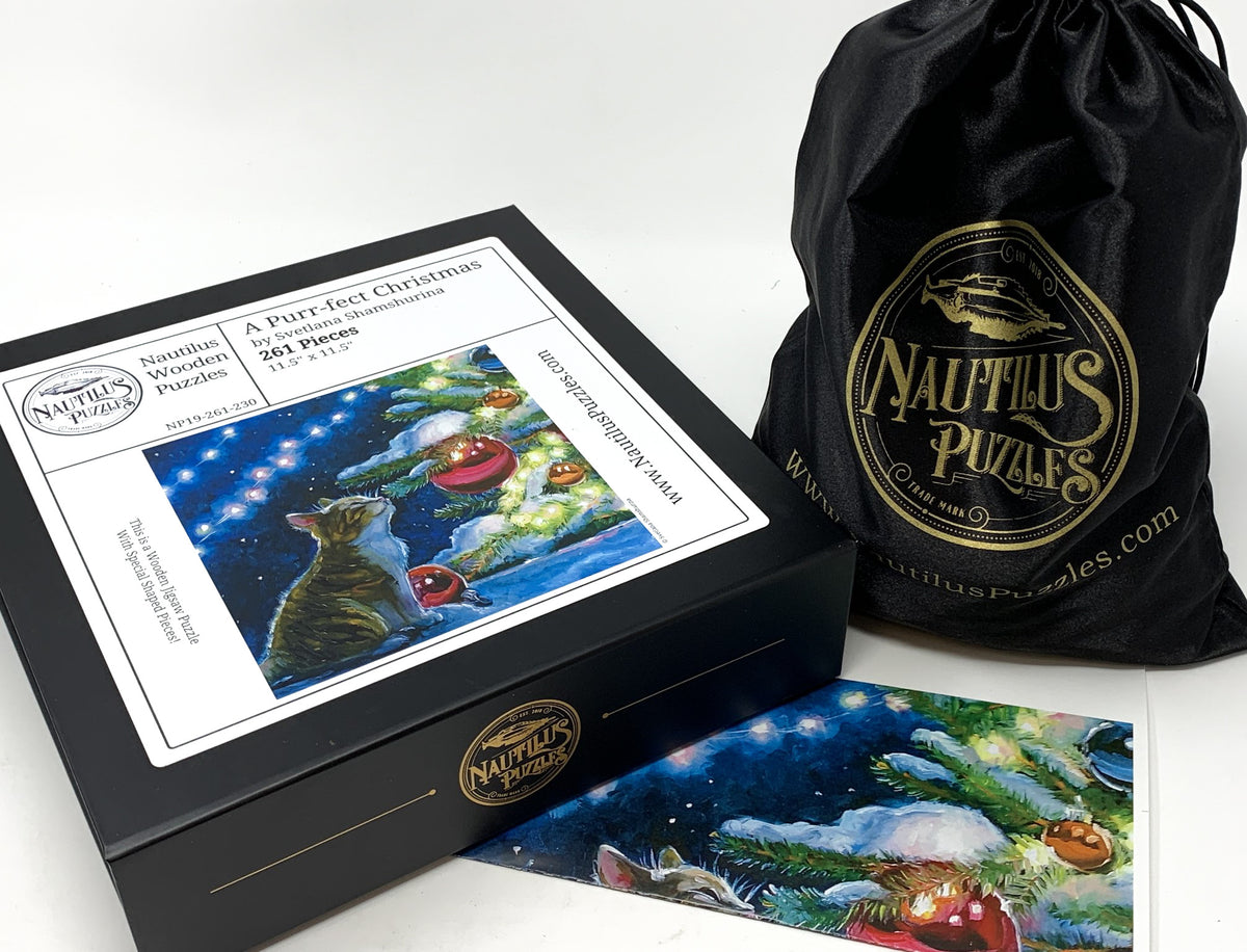 A Purr-fect Christmas - 261 Piece Wooden Jigsaw Puzzle - Nautilus Puzzles - Wooden Jigsaw Puzzles For Adults