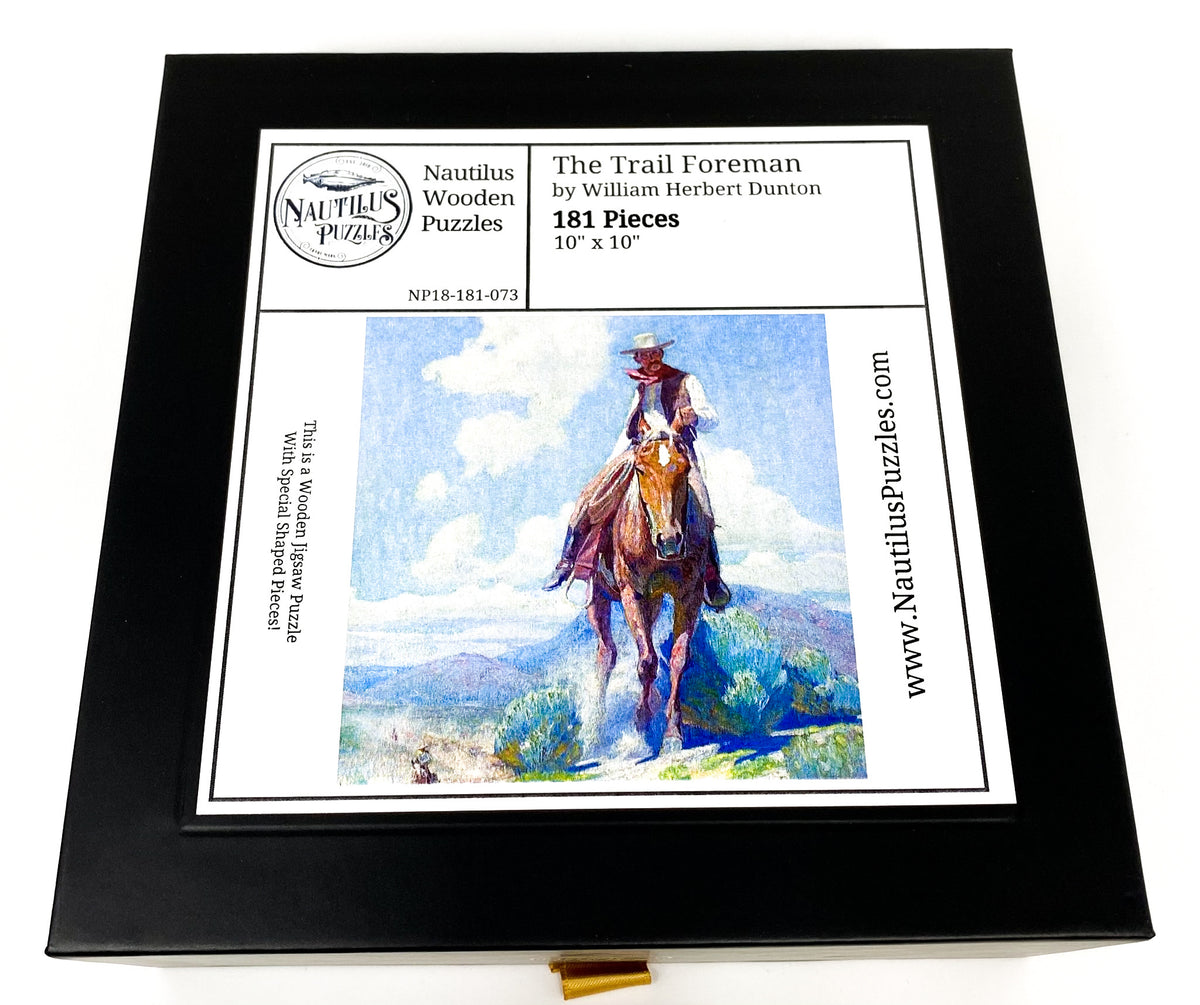 The Trail Foreman, Detail  (181 Pieces) by William Herbert Dunton, Wooden Jigsaw Puzzle - Nautilus Puzzles - Wooden Jigsaw Puzzles For Adults