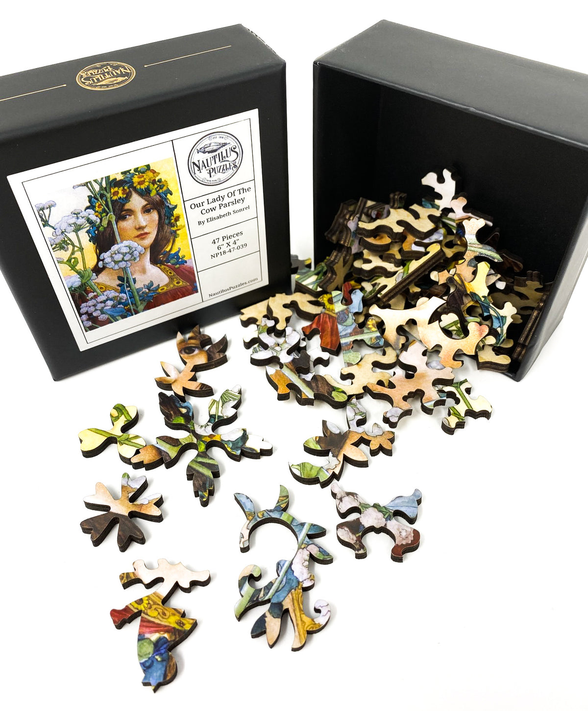 Our Lady Of The Cow Parsley (47 Pieces) By Elizabeth Sonrel, Mini Wooden Jigsaw Puzzle - Nautilus Puzzles - Wooden Jigsaw Puzzles For Adults