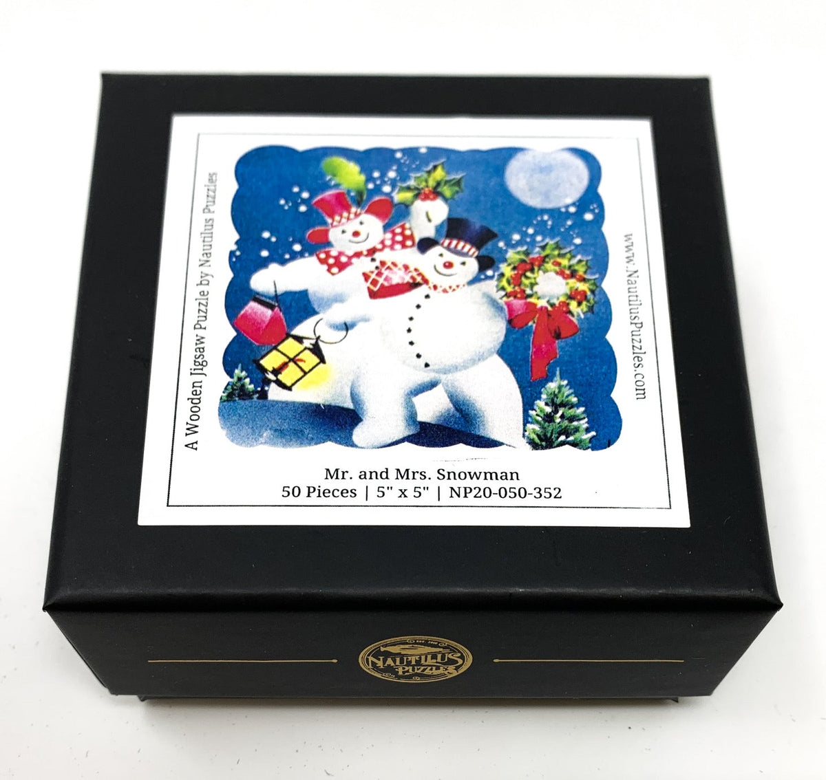 Mr. & Mrs. Snowman (50 Piece Mini Christmas Wooden Jigsaw Puzzle) - Nautilus Puzzles - Wooden Jigsaw Puzzles For Adults