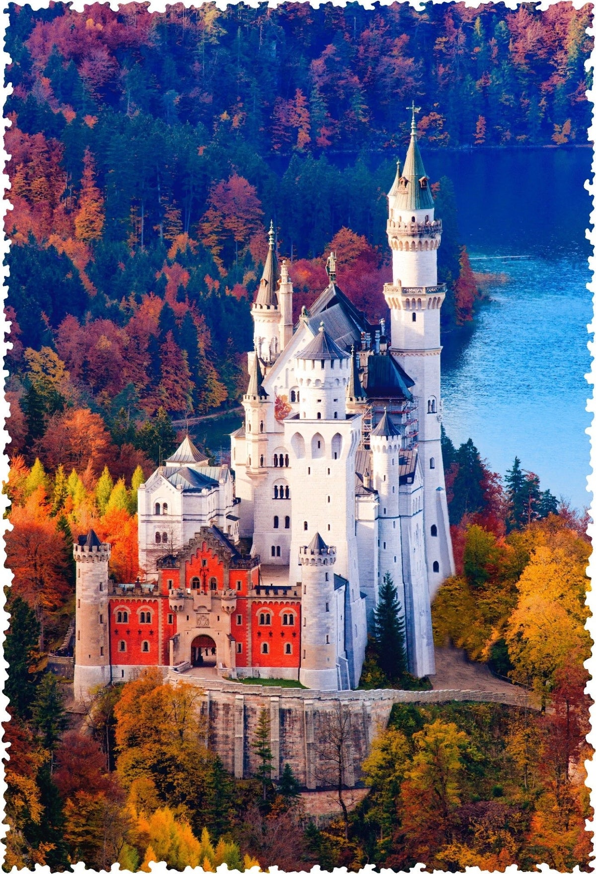 Neuschwanstein in Autumn (224 Piece Wooden Jigsaw Puzzle) - Nautilus Puzzles - Wooden Jigsaw Puzzles For Adults