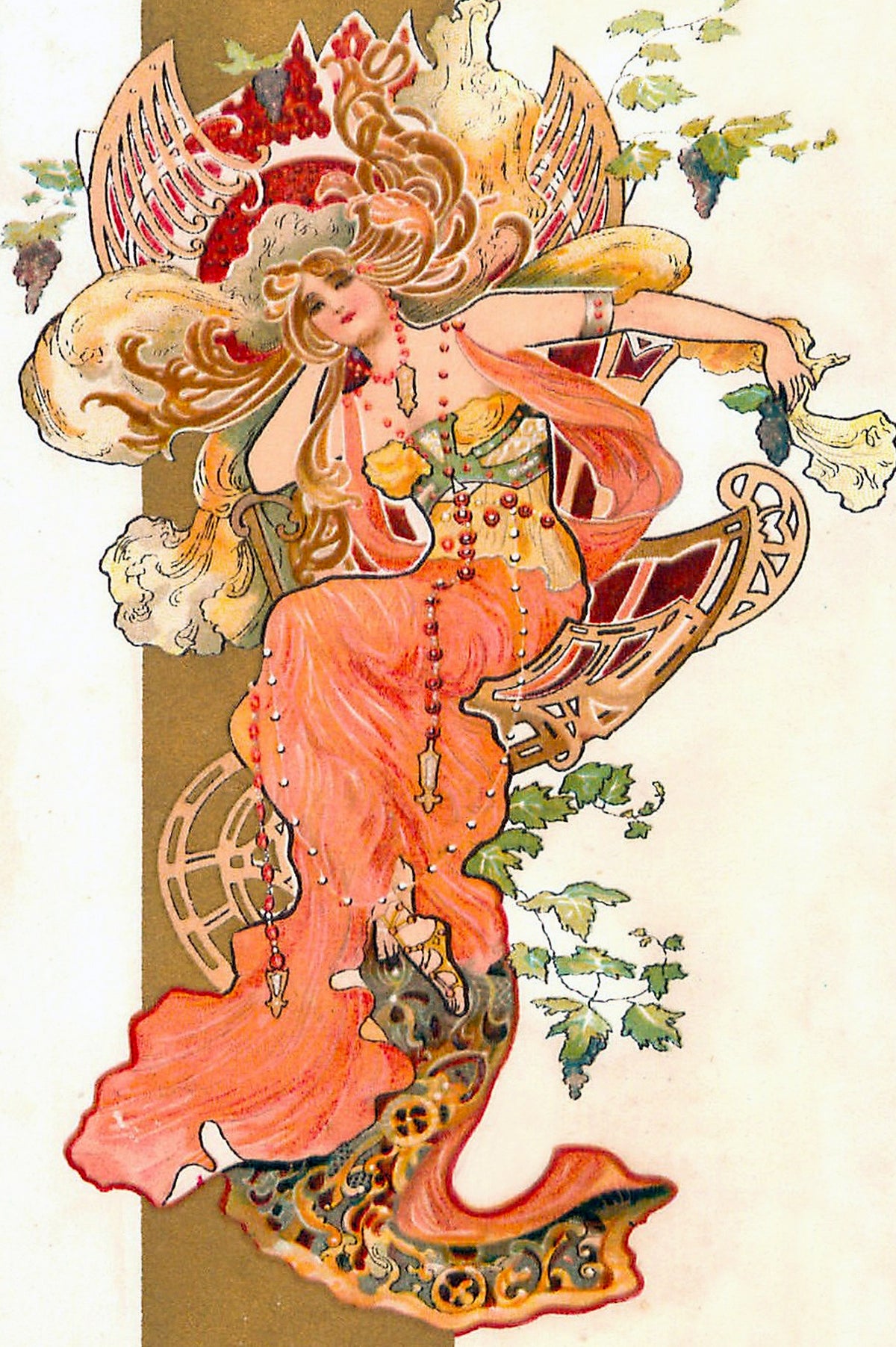 Art Nouveau Peach Princess (47 Piece Wooden Jigsaw Puzzle) - Nautilus Puzzles - Wooden Jigsaw Puzzles For Adults