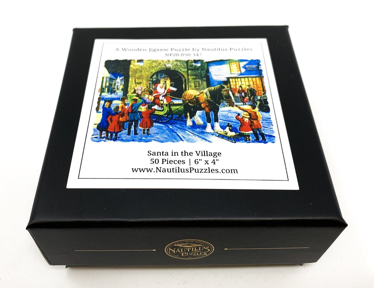 Santa In the Village (50 Piece Mini Christmas Wooden Jigsaw Puzzle) - Nautilus Puzzles - Wooden Jigsaw Puzzles For Adults