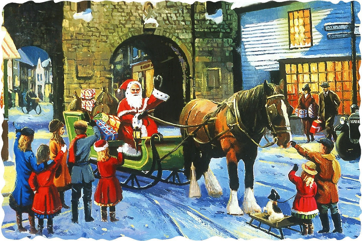 Santa In the Village (50 Piece Mini Christmas Wooden Jigsaw Puzzle) - Nautilus Puzzles - Wooden Jigsaw Puzzles For Adults
