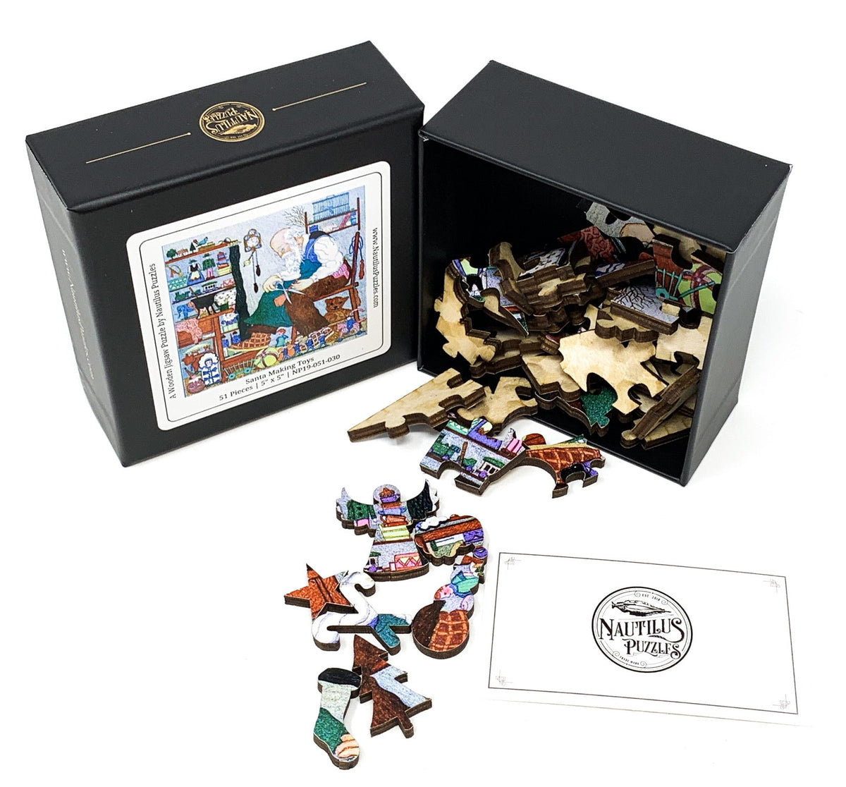 Santa Making Toys (51 Pieces) Mini Wooden Christmas Puzzle - Nautilus Puzzles - Wooden Jigsaw Puzzles For Adults