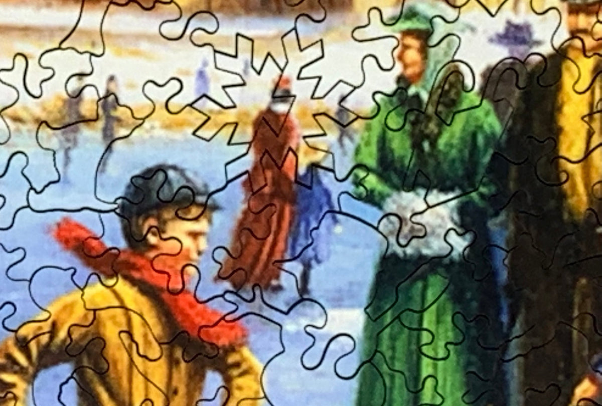 Skating at the Manor House (604 Piece Wooden Christmas Jigsaw Puzzle) - Nautilus Puzzles - Wooden Jigsaw Puzzles For Adults