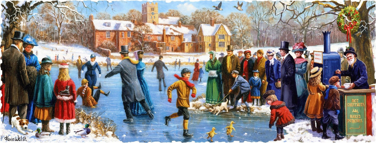 Skating at the Manor House (604 Piece Wooden Christmas Jigsaw Puzzle) - Nautilus Puzzles - Wooden Jigsaw Puzzles For Adults