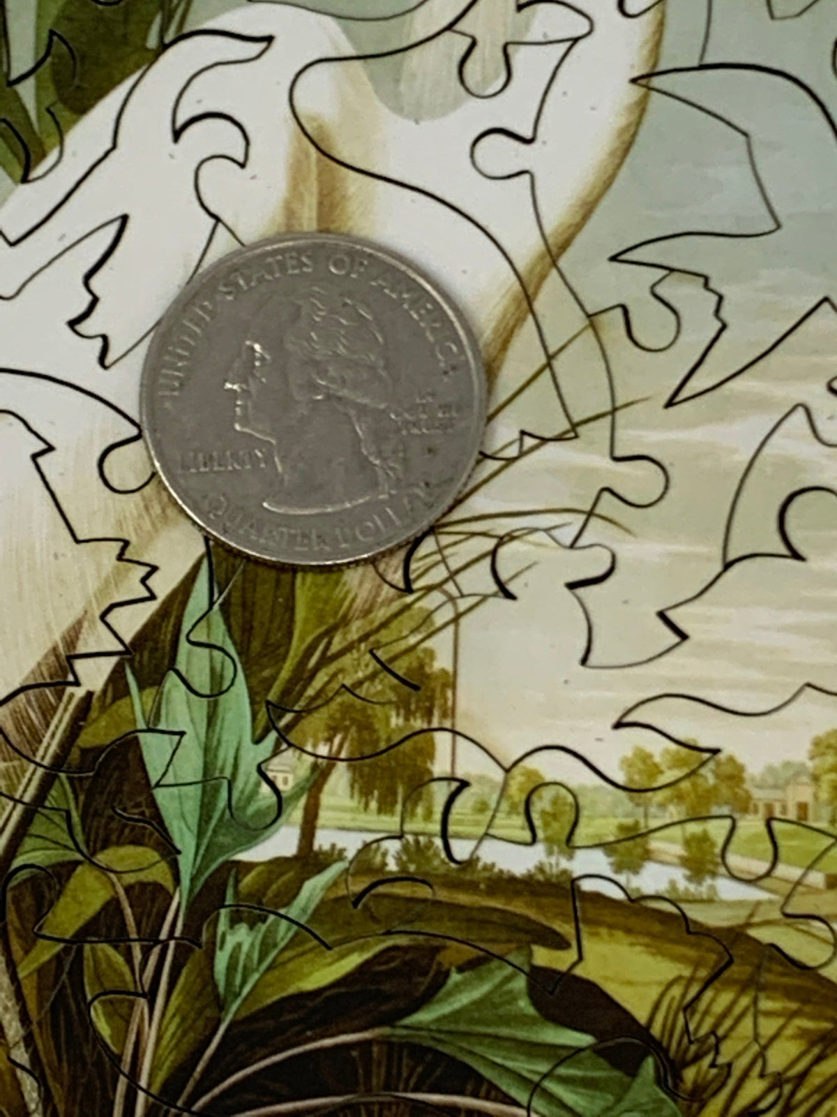 Snowy Heron (50 Pieces) Mini Wooden Puzzle - Nautilus Puzzles - Wooden Jigsaw Puzzles For Adults