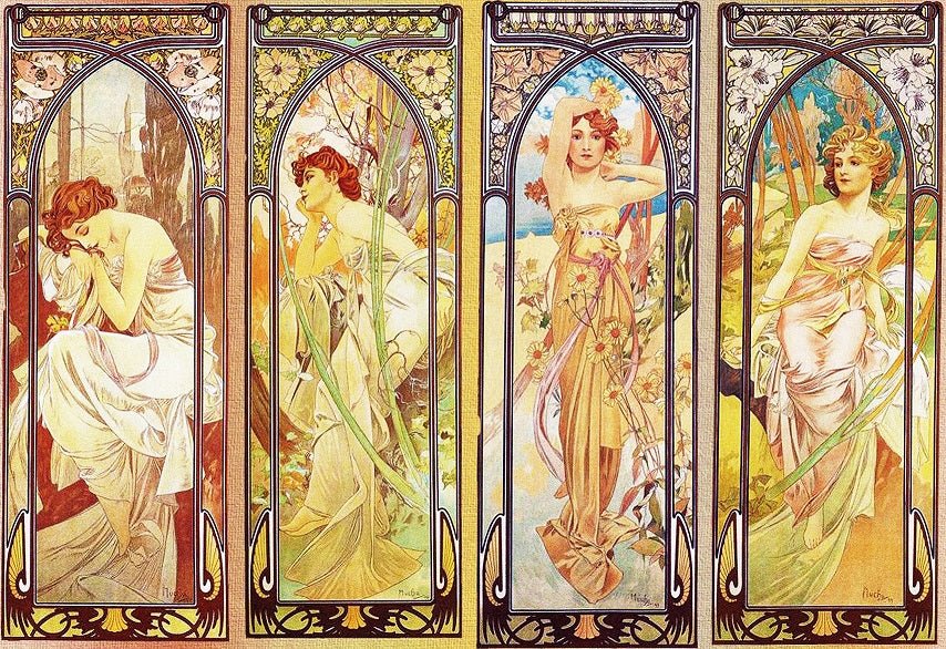 Times of the Day by Alphonse Mucha (539 Piece Wooden Jigsaw Puzzle) - Nautilus Puzzles - Wooden Jigsaw Puzzles For Adults
