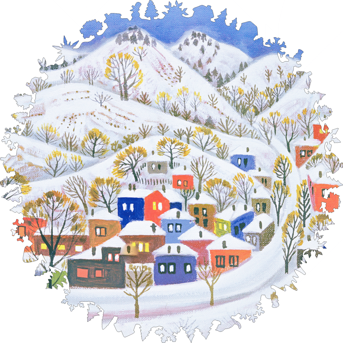 Winter in the Village- 351 Piece Wooden Jigsaw Puzzle - Nautilus Puzzles - Wooden Jigsaw Puzzles For Adults
