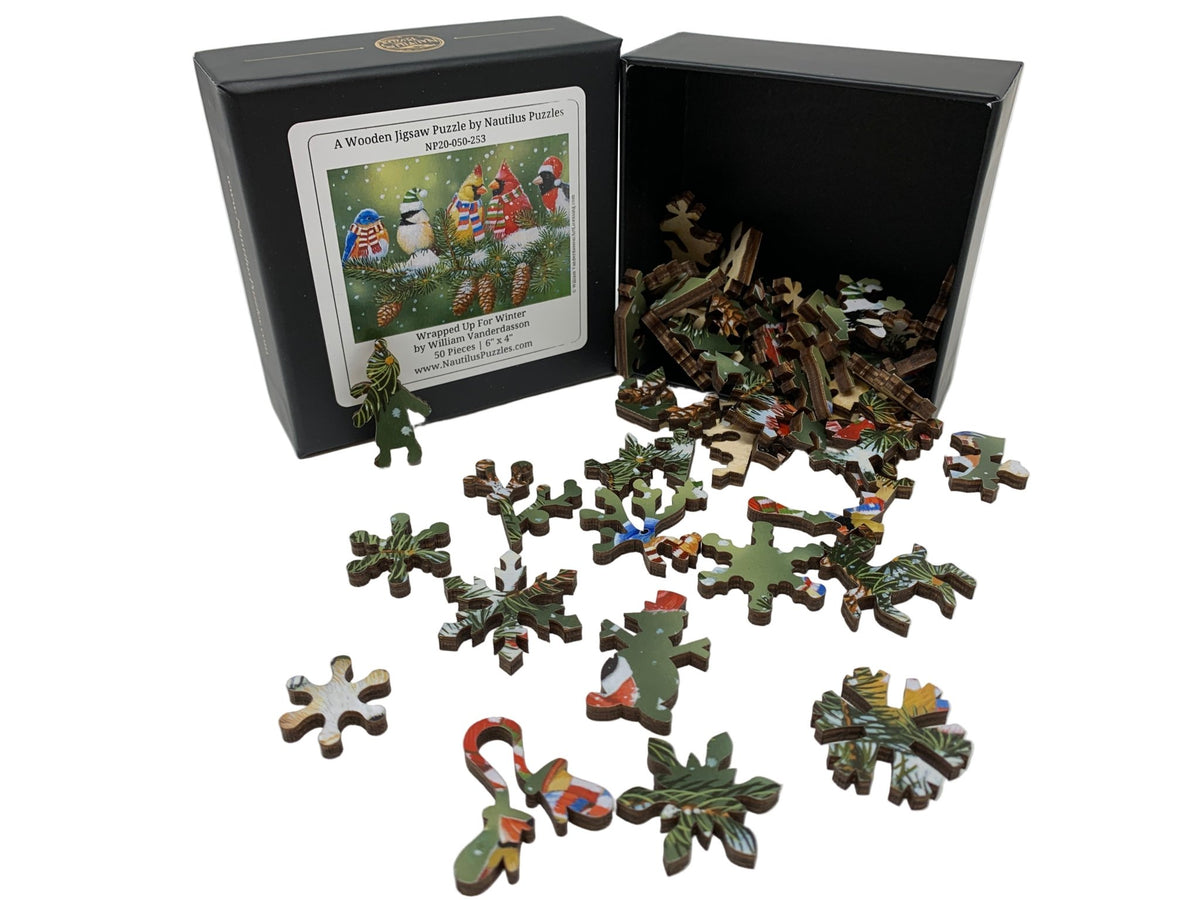 Wrapped Up For Winter (50 Piece Mini Winter Wooden Jigsaw Puzzle) - Nautilus Puzzles - Wooden Jigsaw Puzzles For Adults